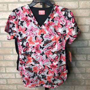 NWT Zavate Ava Therese “Enchanted Spirit” butterfly print short sleeve scrub top